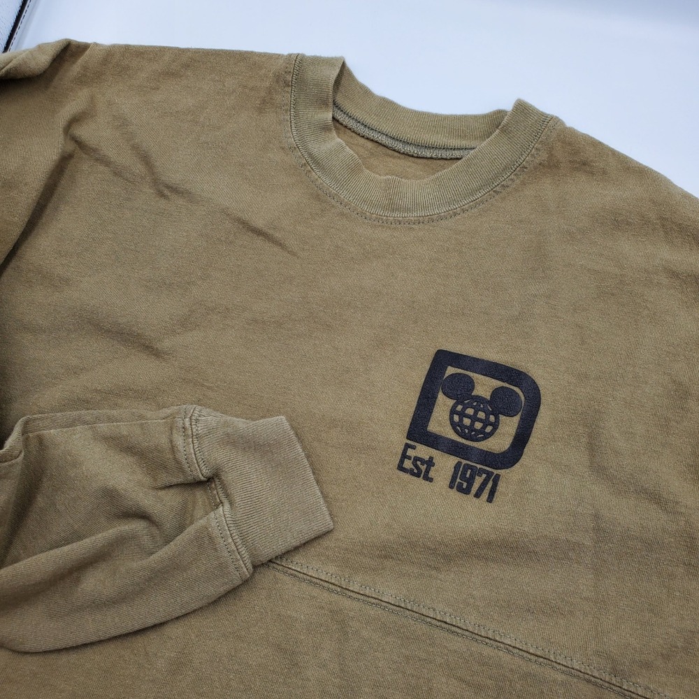 Disney Parks Spirit Jersey Walt Disney World Olive Green Est 1971 Small flaw